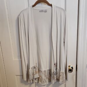 LOGO by Lori Goldstein Cream Cardigan with Marble Ruffle Hem